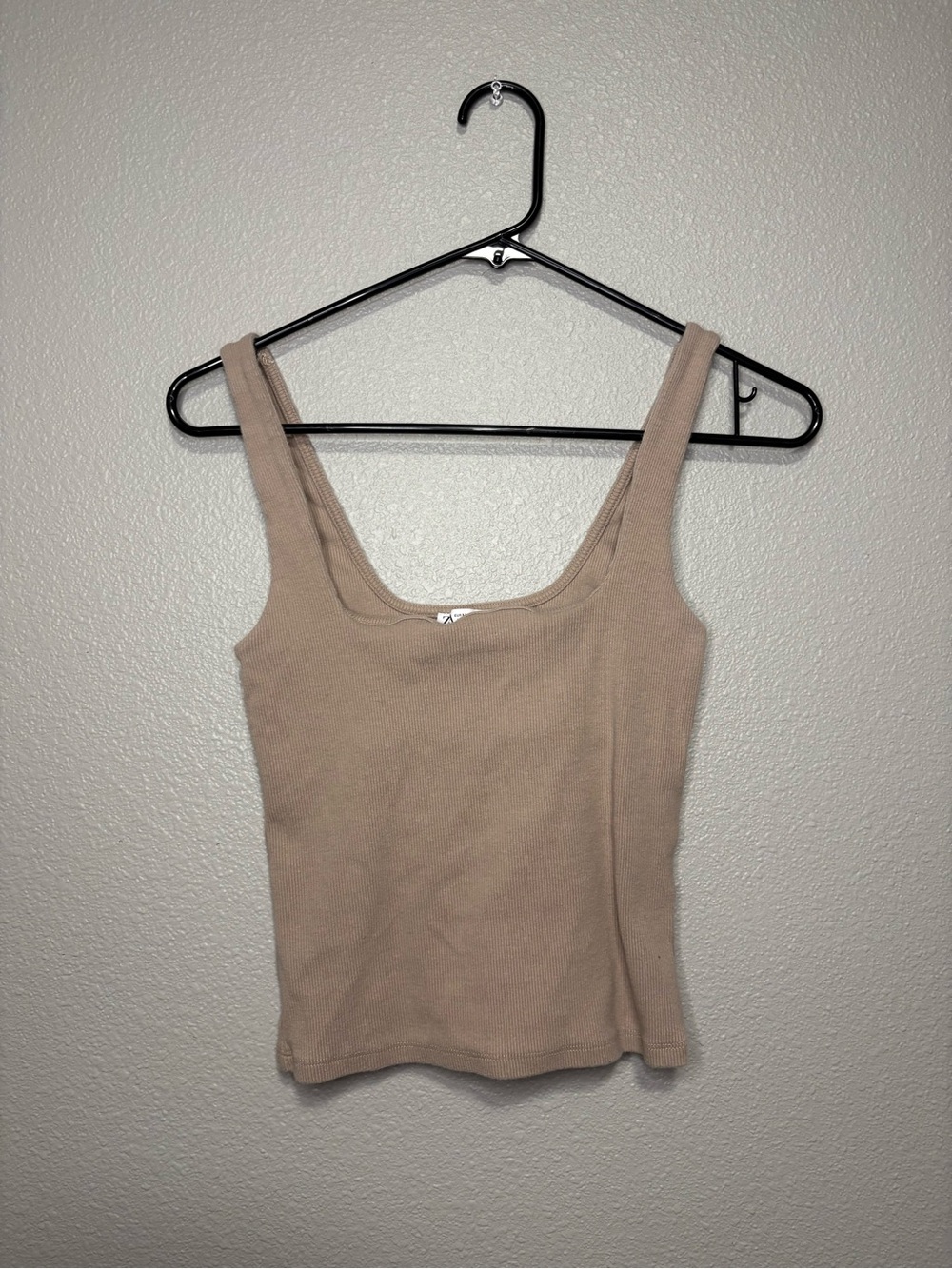Zara Ribbed Tank Top Neutral Beige Sleeveless Fitted Cami Size Medium